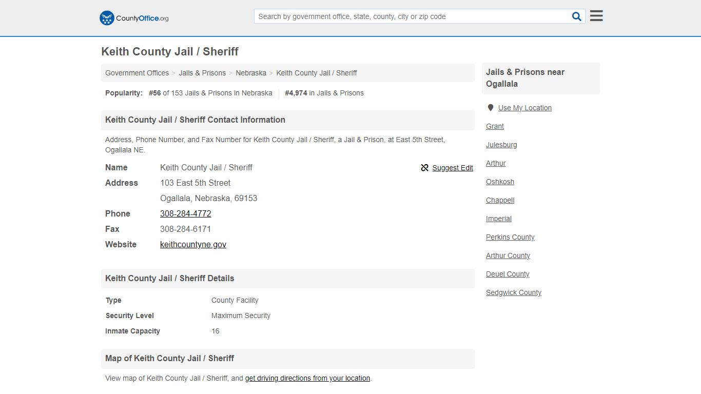Keith County Jail / Sheriff - Ogallala, NE (Address, Phone, and Fax)