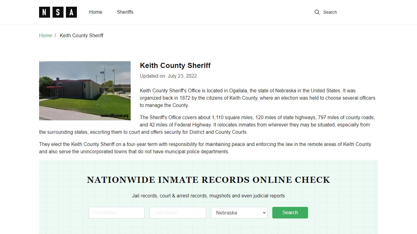 Keith County Sheriff, Nebraska and County Jail Information